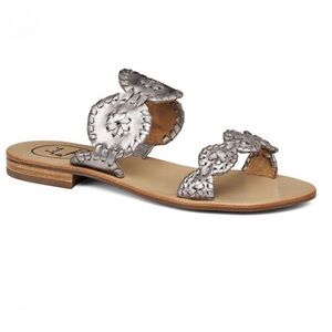 Jack Rogers Lauren Pewter Leather Sandals 8.5 Metallic Womens Shoes Slip On